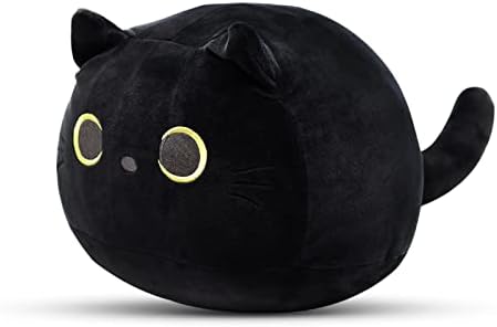 Travesseiro de brinquedo de animais de pelúcia de gato 3d, 8 polegadas de gato gato de gato preto, macio