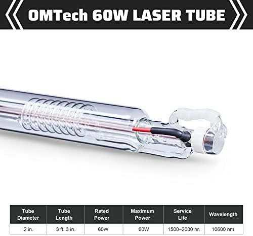 Tubo a laser de 60w omtech para gravadores e cortadores a laser de CO2, 50 mm diâmetro. Substituição