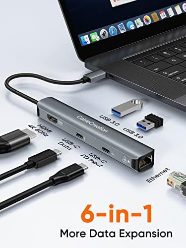Cablecreation 6-1-1 USB C Hub multiporador de hub com HDMI 4K@60Hz, porta de dados USB C, 1 Gbps