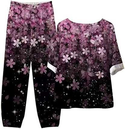 Questões de calças de linho para meninas adolescentes Summer Fall Floral Graphic Brunch de 2 peças Pontas de perna