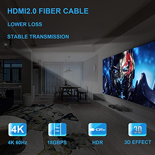 Kirzi Fiber HDMI Cable100ft, o cabo HDMI de fibra óptica suporta 4K@60Hz, 4: 4: 4, 18 Gbps,