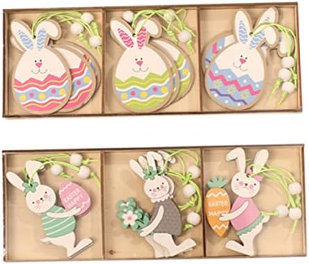 Bonecas de páscoa de kuyyfds, 9pcs páscoa de madeira pendurada ornamentos de coelho ovo bobo tags pendentes artesanato pendente para crianças decoração de árvore decorações de páscoa