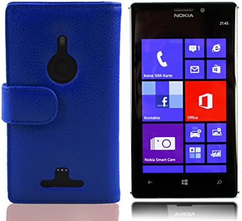 Caso Cadorabo Book Compatível com Nokia Lumia 925 em azul marinho - com função de suporte e slot de cartão feito de couro falso estruturado - carteira e etui tampa bolsa
