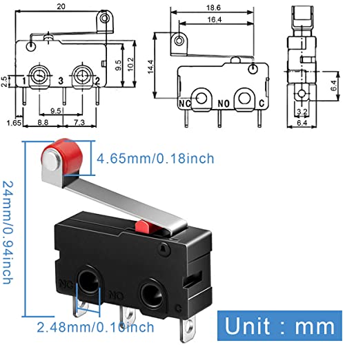 Dkardu Micro Limit interruptor Mini -interruptor de alavanca de rolo momentâneo 3pin AC 5A 125