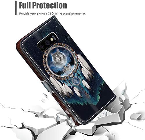 Yaolang Samsung Galaxy S10e Caixa de carteira, apanhador de sonho de Wolf PU PULHO DE PELE DE TELELO