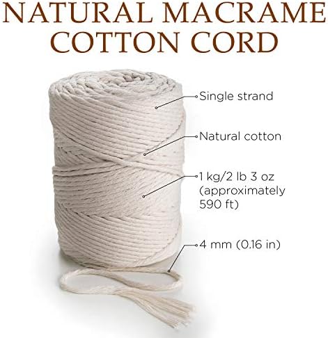 Macamer Cordão de algodão 3 mm * 306 yd - 1/8 em corda de algodão natural - 1ply Forte algodão corda - tecelagem,