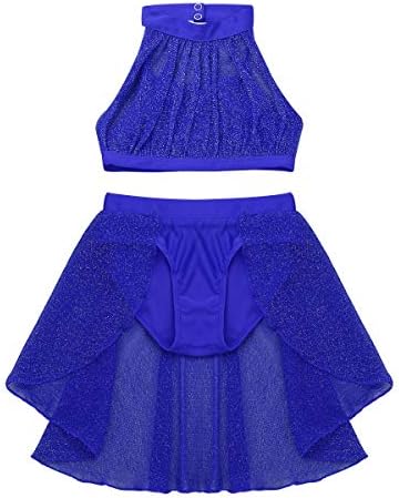 Alvivi Kids Girls Keyhole Halter Halter Lace Dance Crop Bra Top com shorts Definir vestido de dança lírica de balé fantasia