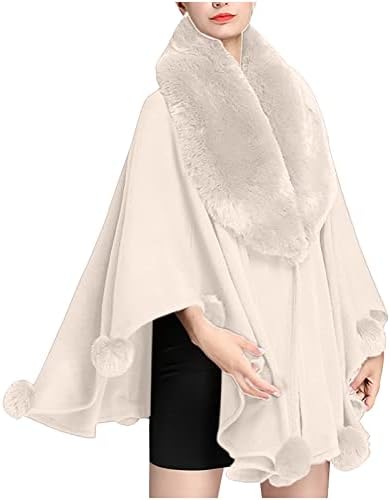 Narhbrg Warm Wool Poncho Cape Cardigan para o casaco de pele de pele feminina capa de xale para festas para a noite de casamento