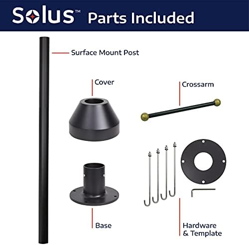 SOLUS 6-STV-BK 6 'Black Surface Mount Aluminium Lamp Post com braço cruzado, base de alumínio fundido e capa