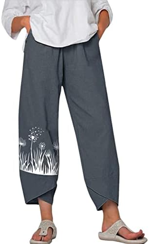 2023 calças de linho novas para feminino, verão Casual Casual Fit Logo Fit Yoga Capris Palnta de lounge impressa na borboleta
