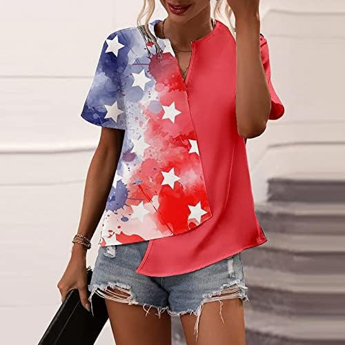 Camisas patrióticas para mulheres bandeira dos EUA camisetas irregulares bemas de gola curta Bloups
