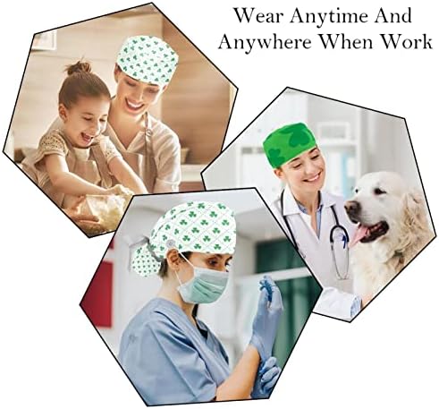 2 Pacote de trabalho de trabalho com botões e gravata de fita para mulheres de um tamanho de tampa da cabeça de trabalho Cirurgia de enfermagem Cap St Patricks