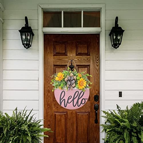 Jahh placa de boas-vindas com a porta da frente da porta da frente Flores artificiais folhas
