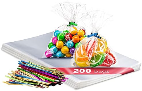 Pacote 200 Bolsas de celofane de plástico transparente sacos de brindes [3x4] Com gravatas de 4 de 4
