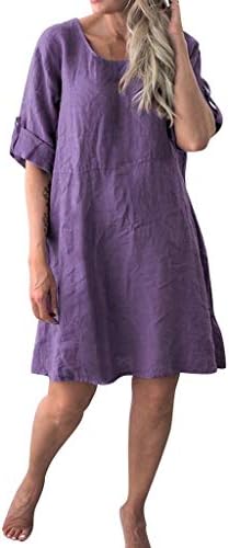 Vestidos de linho Terbklf para mulheres Casual Summer Mulheres Plus Size Tunic Summer Cotton Linen Camise