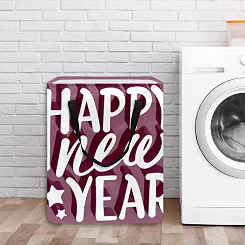 Feliz Ano Novo Imprimir cesto de lavanderia dobrável, cestas de lavanderia à prova d'água 60l Lavagem de roupas