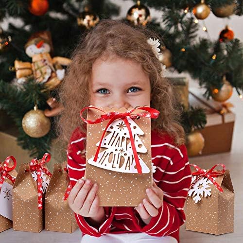 Sacos de presente de Natal de 12pcs 12pcs de Natal com etiquetas e fitas de Natal, bolsas de doces de doces