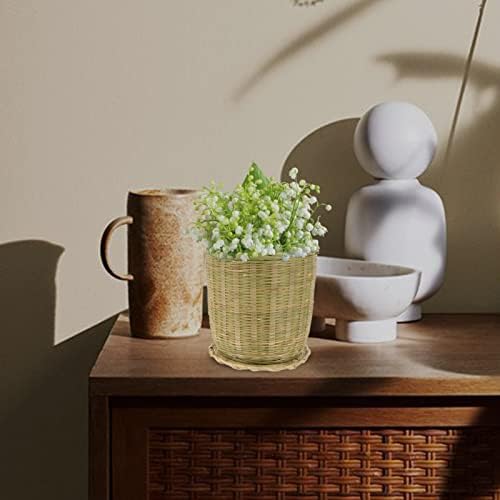 Vaso de vidro de terrário doool cesto de armazenamento com tampa: tecelagem de cesta de folhas