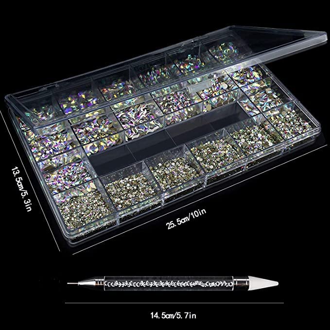Kit de strassils de unha, 3830pcs de múltiplas forma de vidro 3d diamantes de cristal de vidro