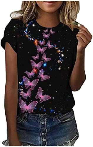 Tops de verão para mulheres coloridas camisetas de impressão redonda pescoço de manga curta 2023 camisas de