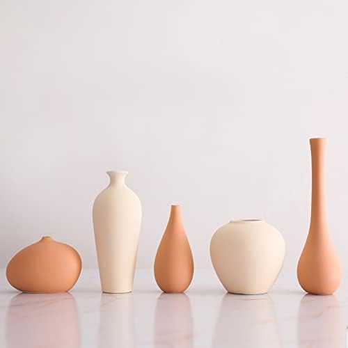 Conjunto de vasos de cerâmica de 5, pequenos vasos de flores para decoração de casa rústica, decoração moderna