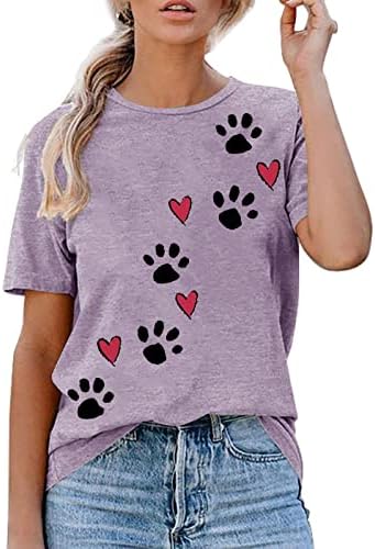 Xiwukod Love Heart Manga curta camisetas Camisetas fofas de cachorro feminino impressão de cães casuais