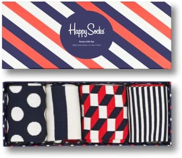 Meias Happy, Variante Caixa de presente de algodão premium colorido de 4 pares para homens e mulheres