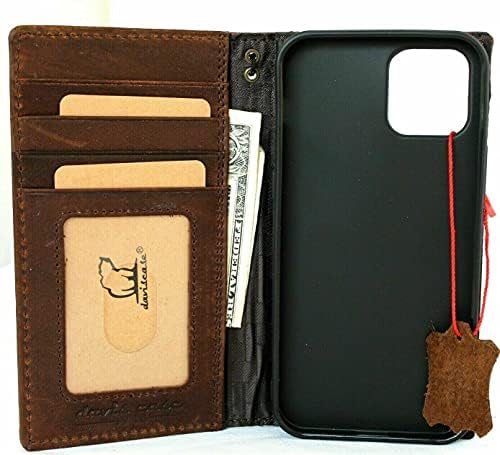 Jafo Genuine Vintage Leather Case para iPhone 13 Pro Book Wallet Capa artesanal Cartões de crédito de luxo portador
