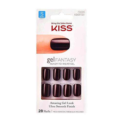 Kiss Pack Gel Fantasy Ready -Toar Gel Nails 28pc - Vinho da Borgonha - Forma quadrada de comprimento