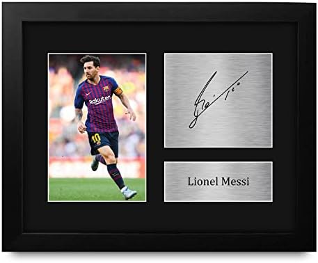 HWC Trading Lionel Messi Barcelona Gifts USL Framed Printed Picture Autograph Picture para fãs de futebol e apoiadores - Tamanho da carta dos EUA