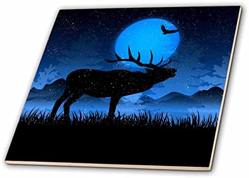 3drose Moose silhueta em uma pradaria de neve em férias de floresta azul e preta - azulejos