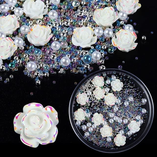 1Box ​​Mix Crystal Rose Flower Rhinestone Bead Jewelry Design Pearl Decortion Diy Nails Accesorios Supplies