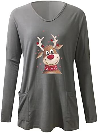 Camisas de Natal de Beuu para Mulheres Casual Crepinho Pescoço de veado de veado Camisetas de manga longa T Tops