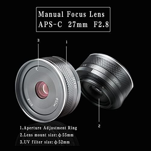 Astrhori 27mm f2.8 II APS-C Manual de abertura grande lente Focus Prime com slot de filtro para Canon Eos M Monte M1 M2 M3 M5 M6 M6ii M50 Black