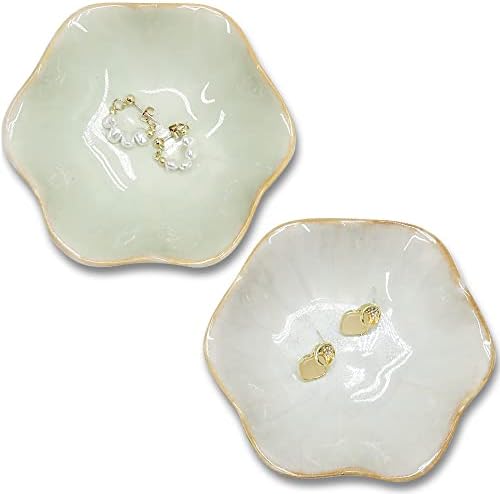 Conjunto de Simeiqi de 2 pratos de jóias de folhas de lótus cerâmica Placas de jóias multiuso Toçador de prato