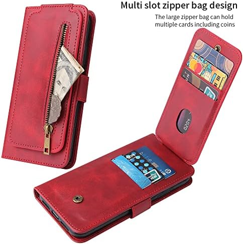 Caixa da carteira XYX para Samsung A8 2018, Caso de bolsa de caça-níqueis de couro de 9 cartas de cores sólidas com cinta para o pulso para Galaxy A8 2018 SM-A530F, RED