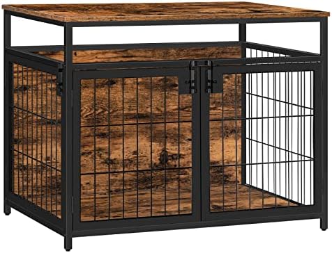 Móveis Hoobro Dog Crate, caixote de cachorro de madeira, canis de cachorro com 3 portas para a mesa de