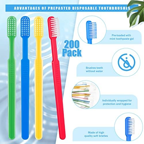 Pacote de 200 escovas de dentes descartáveis ​​preparadas em conjunto com uma escova de dentes de cerdas