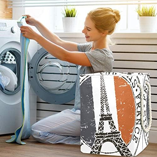 Inomer Paris Fundo vintage 300D Oxford PVC Roupas à prova d'água cesto de lavanderia grande para cobertores