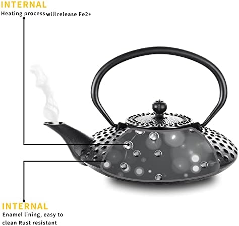 Conjunto de bule de ferro fundido de Velaze, bule de ferro fundido japonês [preservação de calor] com infusor de aço inoxidável, ferro fundido durável com um interior totalmente esmaltado, belo design martelado, 800ml/ 27oz