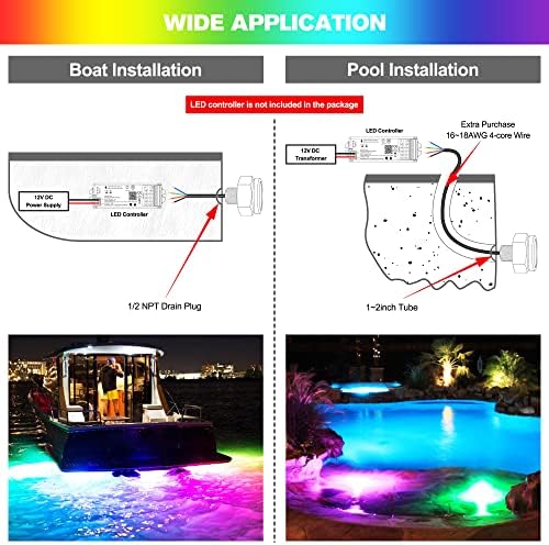 Husuku 2-3hh RGB Subaquática Luzes de plugue de drenagem para piscina de barcos, 1/2NPT, 40-60W, 2500lm-4000lm,