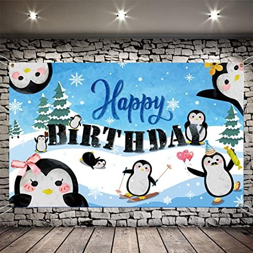 Meltelof Penguin Feliz Aniversário Penário Penguin Snowflake Tema Birthday Bornoft para inverno Natal