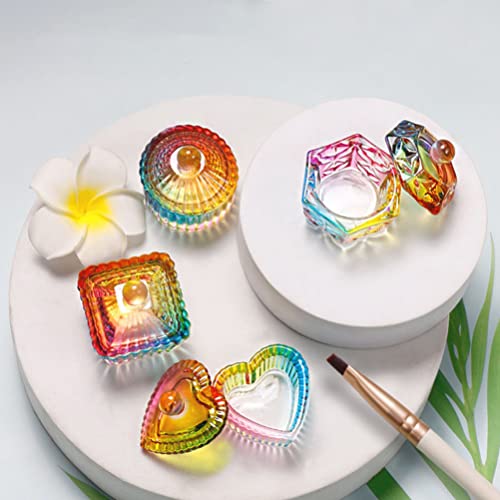 OSALADI 4PCS DAPPEN PLACO COM TIDA: Copos de manicure coloridos de vidro, pratos decorativos de unhas de forma