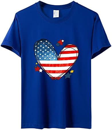 4 de julho camisetas camisetas para mulheres de verão de manga curta o pescoço de pescoço, estrelas da bandeira listrada de túnicas de túnica