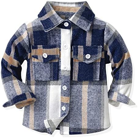 Crianças crianças meninos outono de inverno flanela camisa jaqueta xadrez de algodão comprido botão de manga