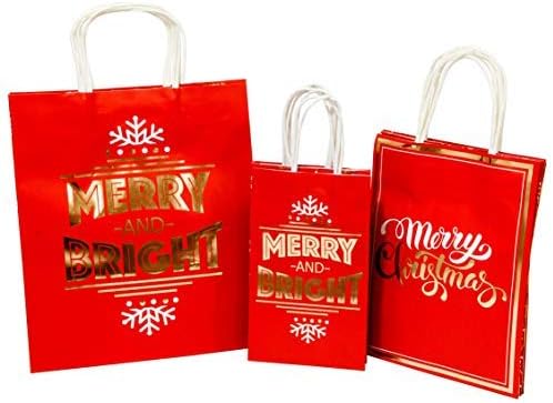 Kraft King Sacos de presente com acabamento metálico de papel alumínio, pacote de variedades de Natal