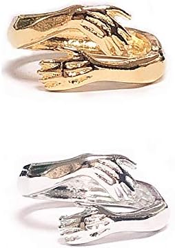Conjunto colorido de bling abraçando as mãos anéis de dedo Mãos de prata abraçam anéis abertos