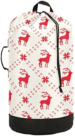 Bolsa de lavanderia de nylon tiras de veado de Natal - fechamento de cordão de travamento e bolsas grandes