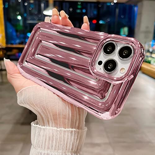 Mgqiling compatível com iPhone 14 Pro Max Case-6,7 polegadas, capa de treliça de treliça de faixa 3D de luxo para mulheres meninas, moda de cor sólida eletroplatada com silicone macio à prova de choques traseiro-ripa