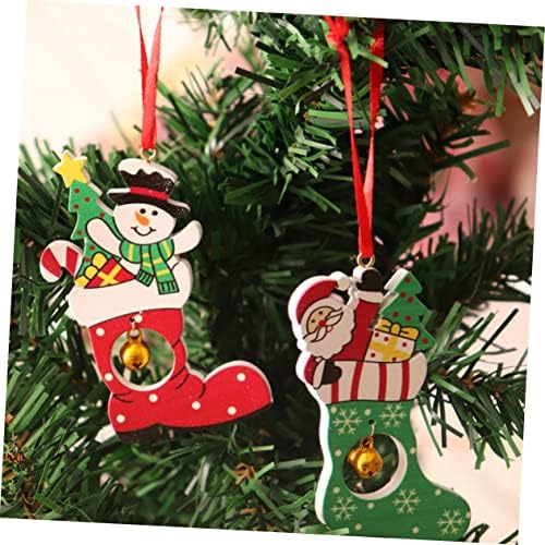 Jojofuny 6pcs Árvore de Natal Pingente Santa Claus Ornamentos de Papai Noel Tags Papai Noel Decoração de madeira